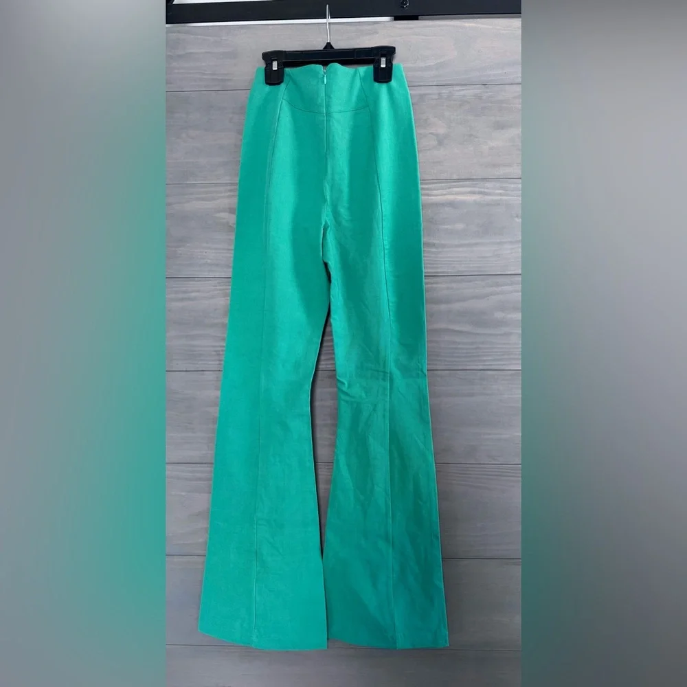 FREE PEOPLE‎ Real Deal Slit Green Boho Stretch Pants Sz XS NWT